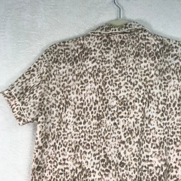 Nicole Miller Shirt Small Tan Leopard Button Pajama Top Sleep Sleep PJ Soft Cozy - Picture 5 of 8